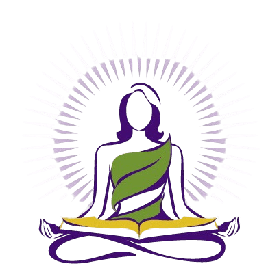 Log of woman in lotus position with open book